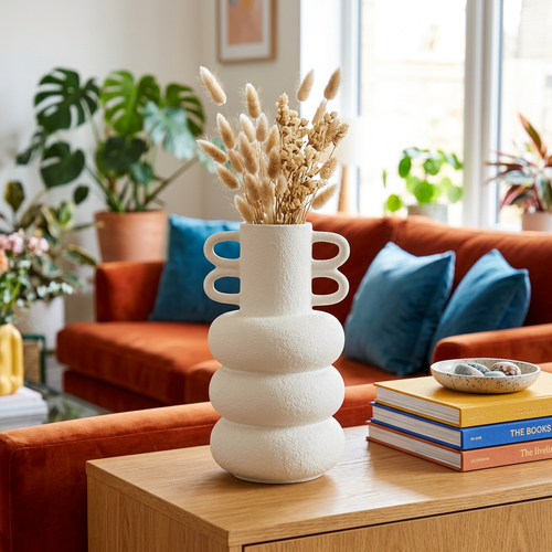 Elegant Double Loop Textured Ceramic Vase