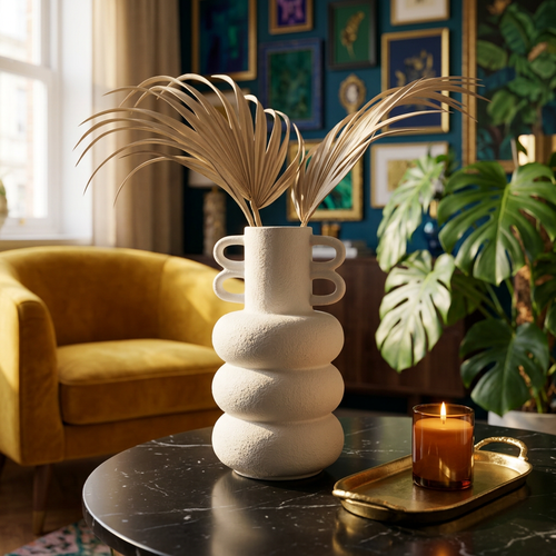 Elegant Double Loop Textured Ceramic Vase
