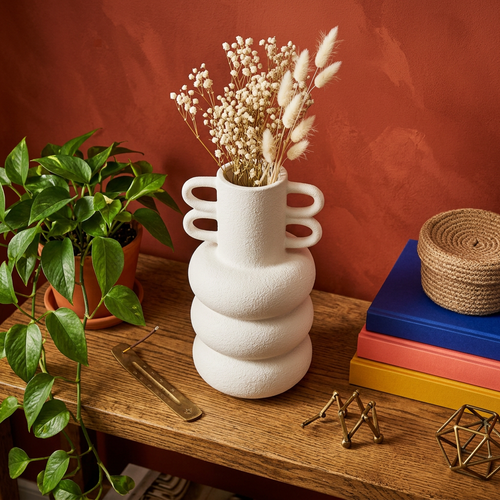 Elegant Double Loop Textured Ceramic Vase