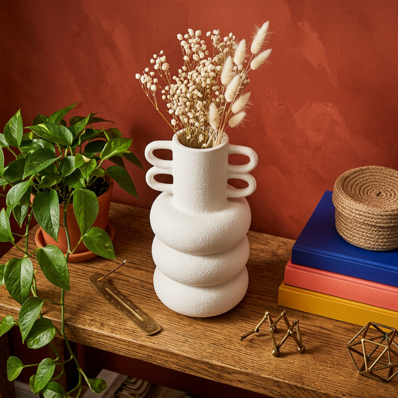 Elegant Double Loop Textured Ceramic Vase