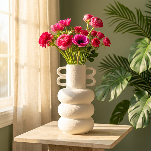 Elegant Double Loop Textured Ceramic Vase