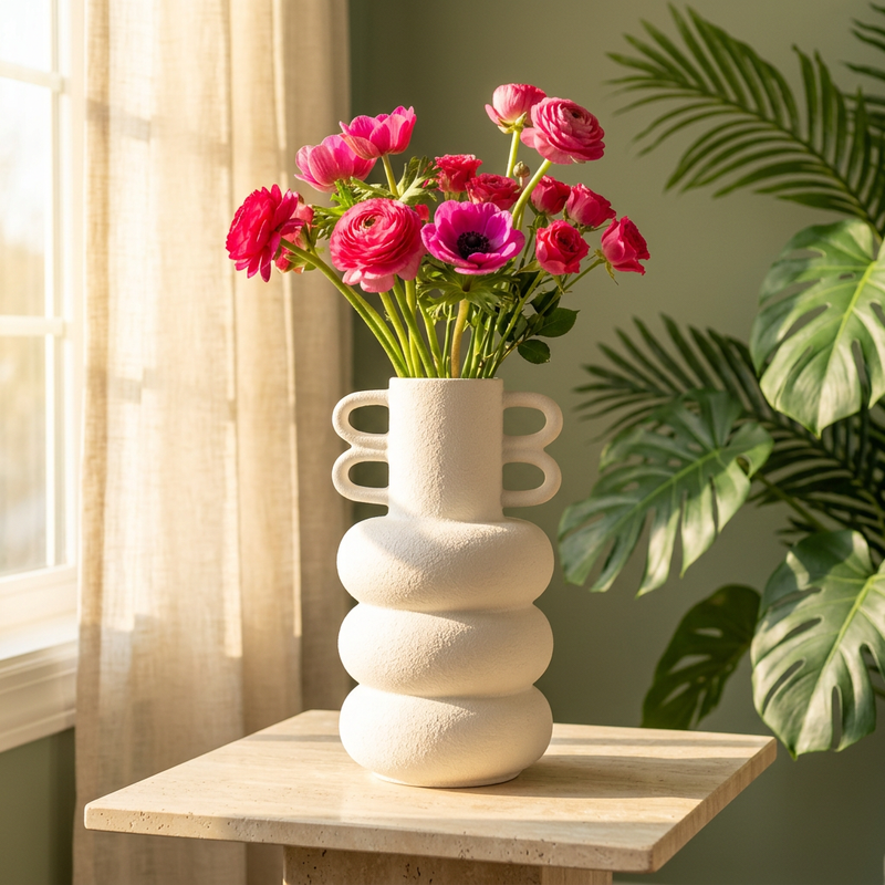 Elegant Double Loop Textured Ceramic Vase