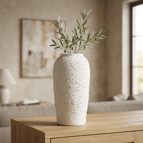 Elegant White Textured Ceramic Floor Vase
