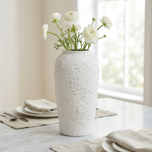 Elegant White Textured Ceramic Floor Vase