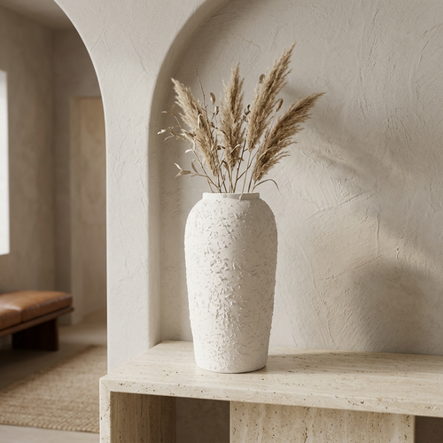 Elegant White Textured Ceramic Floor Vase