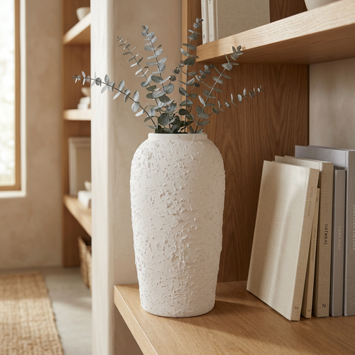 Elegant White Textured Ceramic Floor Vase