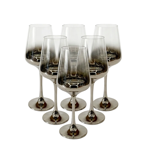 Black Smoked Metallic Wine Glass Set of 6
