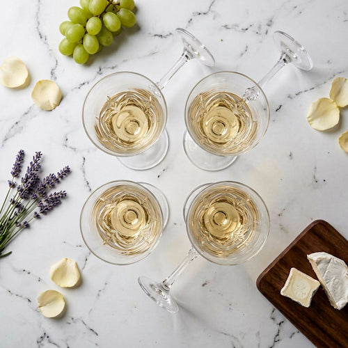 Elegant Botanical Engraved Design Wine Glass Set of 4