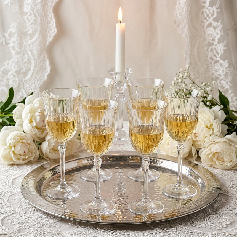 Italian Made Wine Glass with Vertical Detail Set of 4