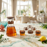 Elegant Glass Pitcher & Glass Set with Wooden Accents 7 Piece