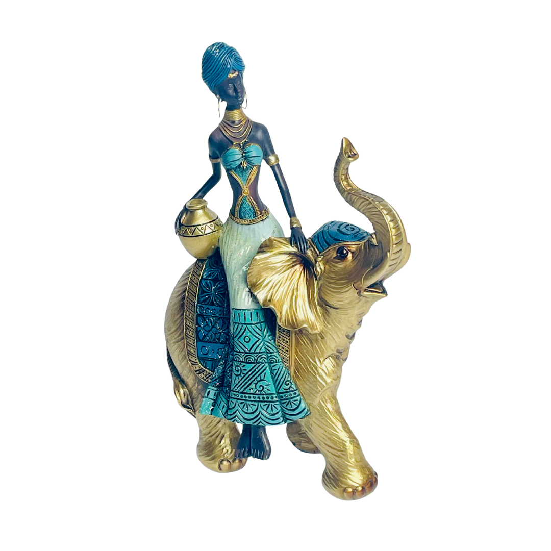 Tribal Lady With Elephant Modern Decorative Showpiece
