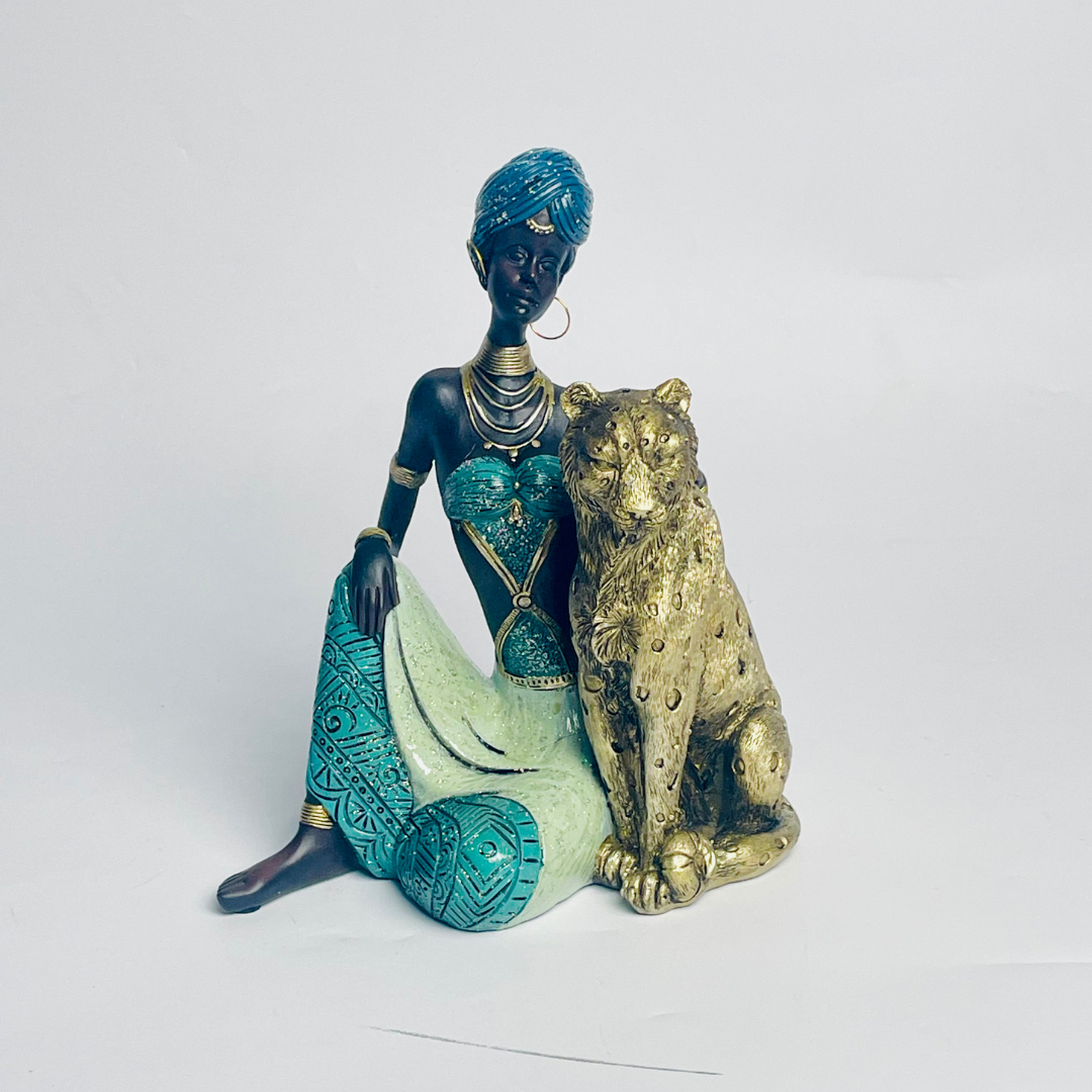 Tribal Lady With Jaguar Modern Decorative Showpiece