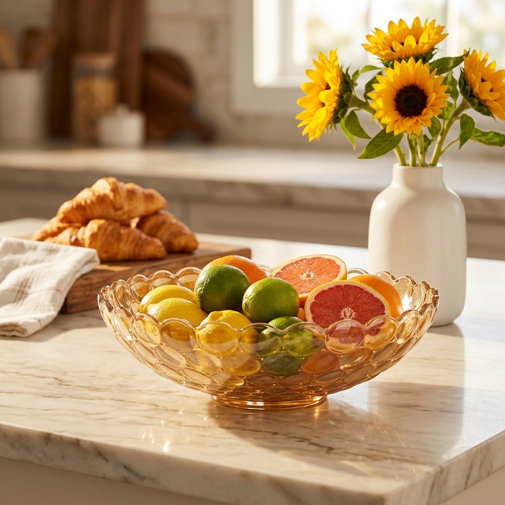 Elegant Amber Bubble Glass Fruit Bowl 12 Inch