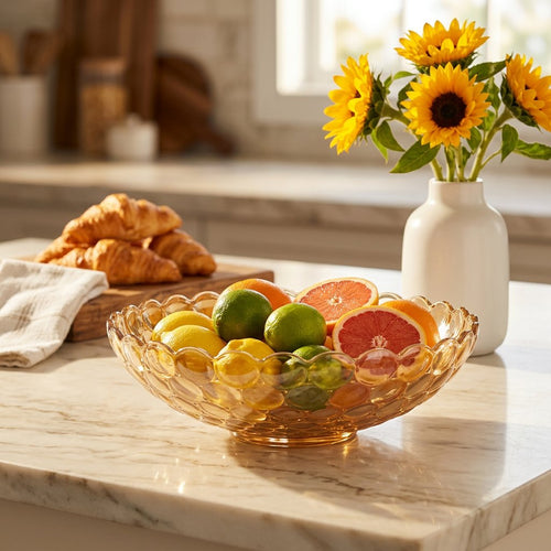Elegant Amber Bubble Glass Fruit Bowl 12 Inch