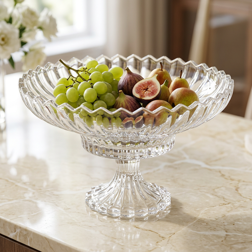 Elegant Glass Fruit Bowl with Pedestal Stand 12 Inch