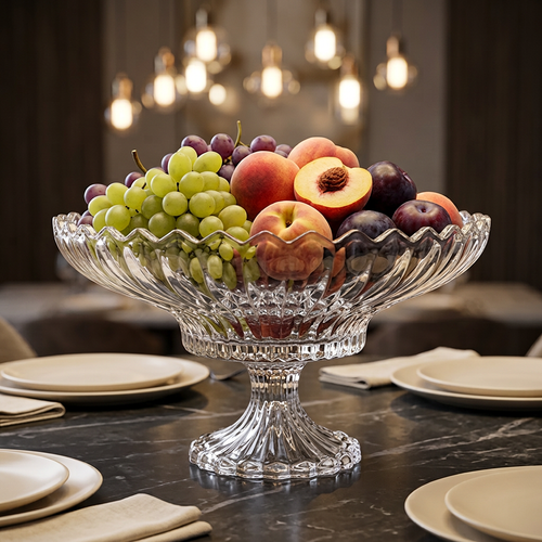 Elegant Glass Fruit Bowl with Pedestal Stand 12 Inch