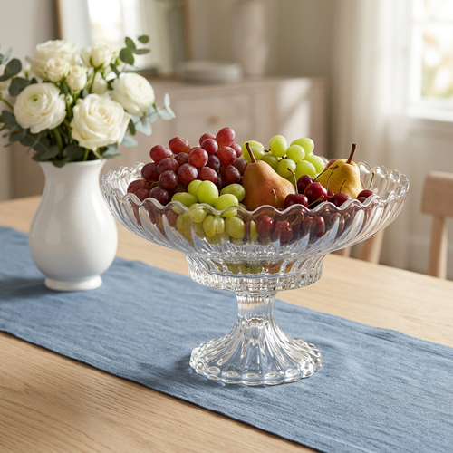 Elegant Glass Fruit Bowl with Pedestal Stand 12 Inch
