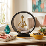 Modern Yoga Lady Figurine in Circular Frame