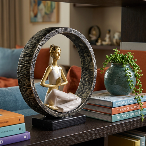Modern Yoga Lady Figurine in Circular Frame